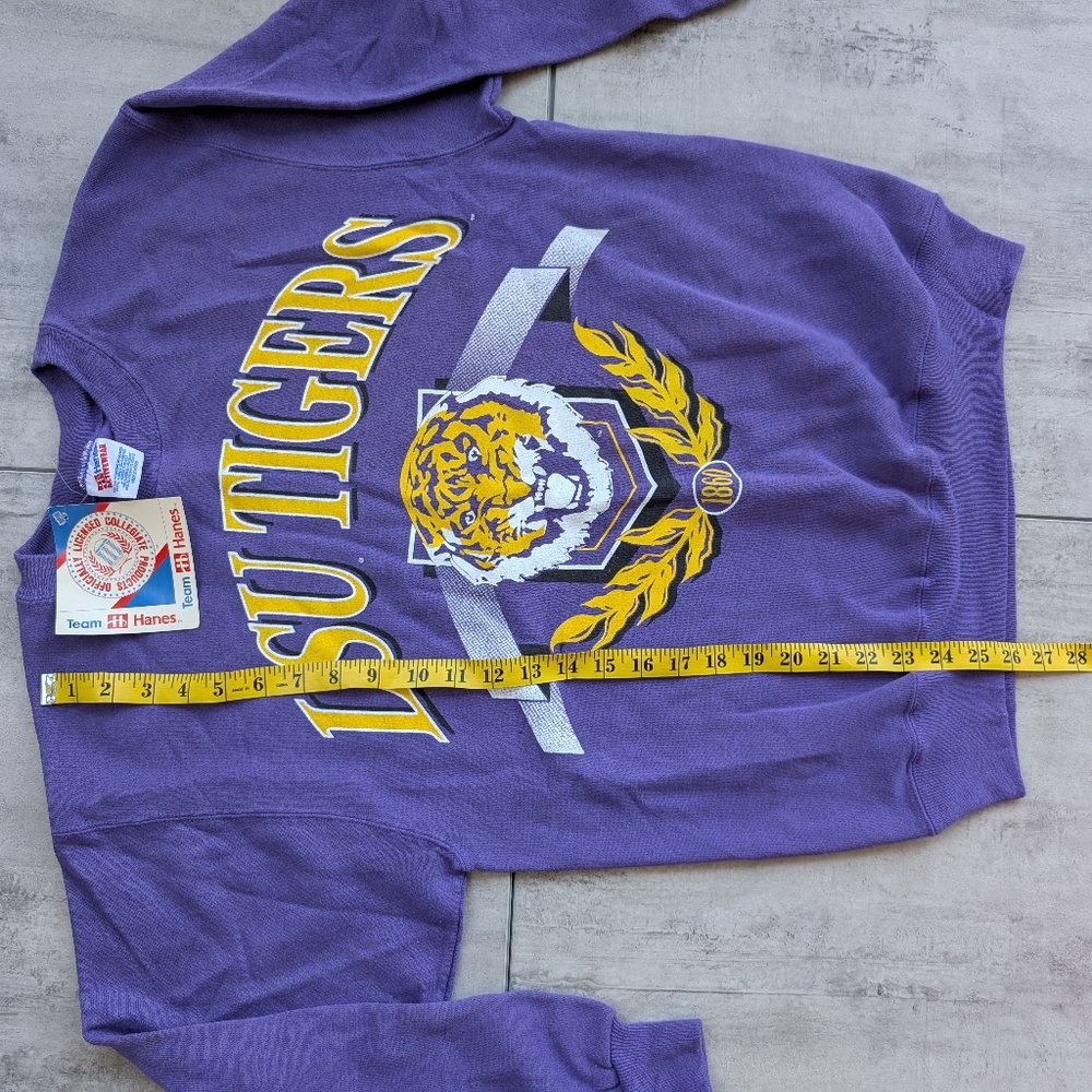 Vintage LSU Tigers Purple Yellow Tiger Hanes Crewneck Sweatshirt Medium NOS NWT - Picture 6 of 9